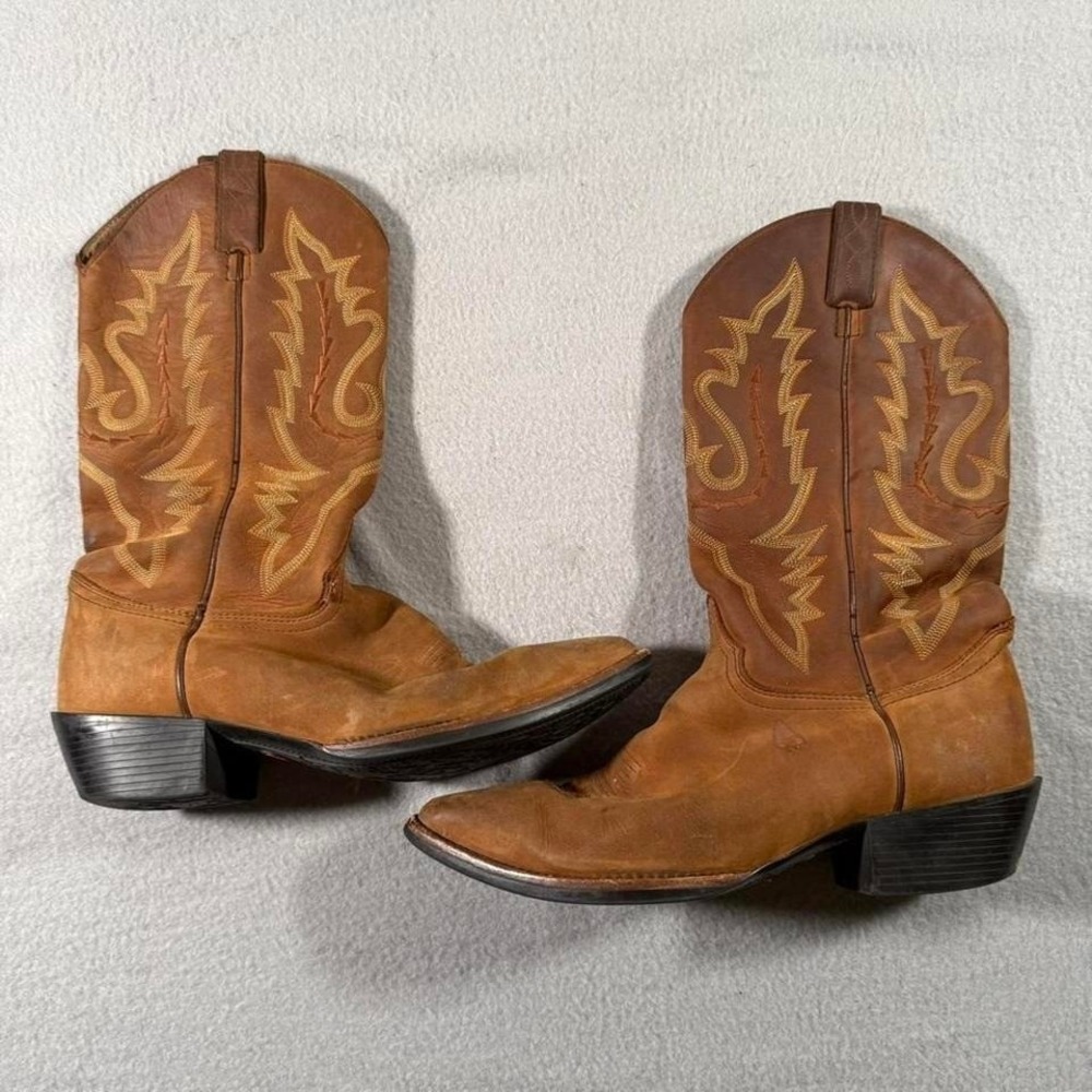 Women's Justin Brown Leather Cowboy Boots Western‎ Stitched Rodeo 10B
